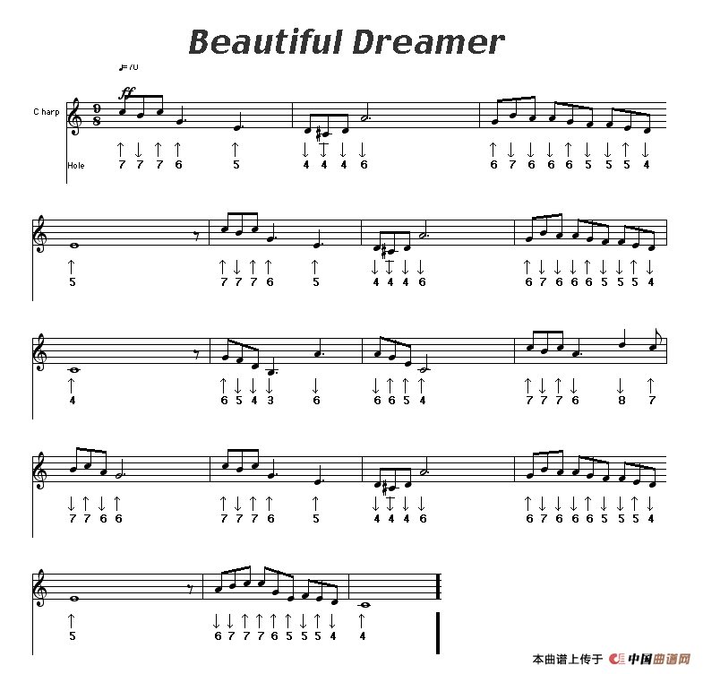 Beautiful Dreamer（美丽的梦神）口琴谱