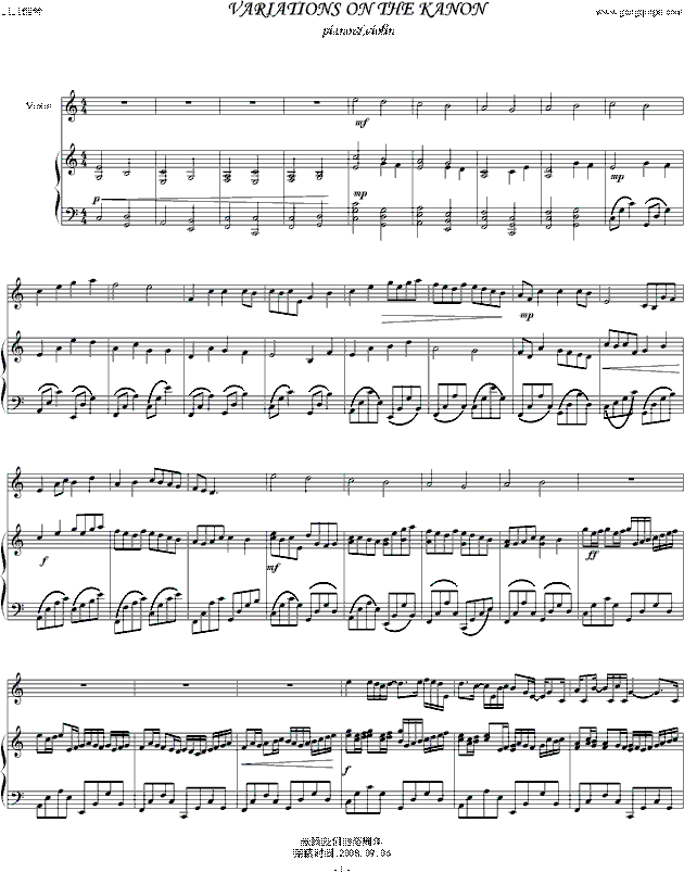 卡农-小提琴钢琴——camellia修改版钢琴谱