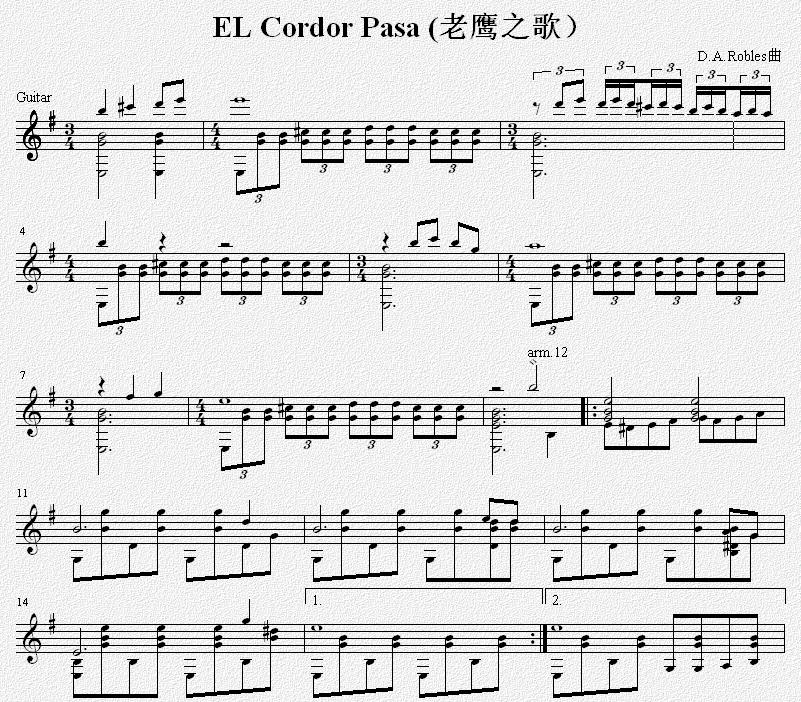 ELCordor Pasa (老鹰之歌）吉他独奏谱吉他谱