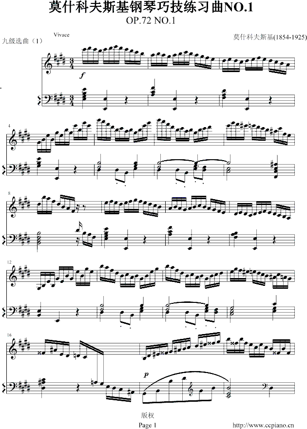 练习曲Op.72 No.1 钢琴谱