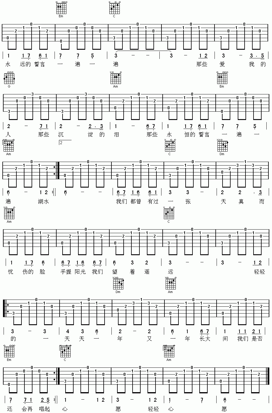 心愿(C调图片版)吉他谱