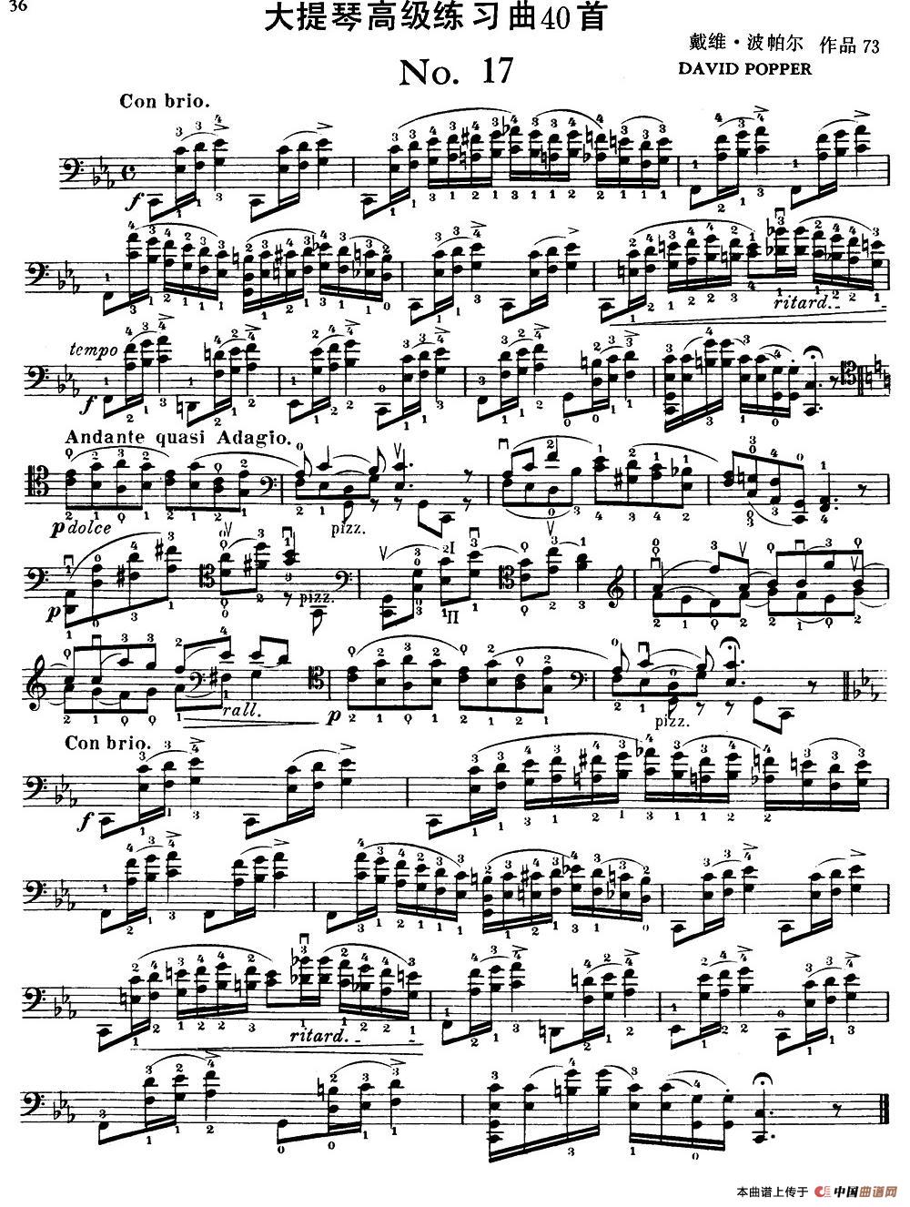 大提琴高级练习曲40首 No.17小提琴谱
