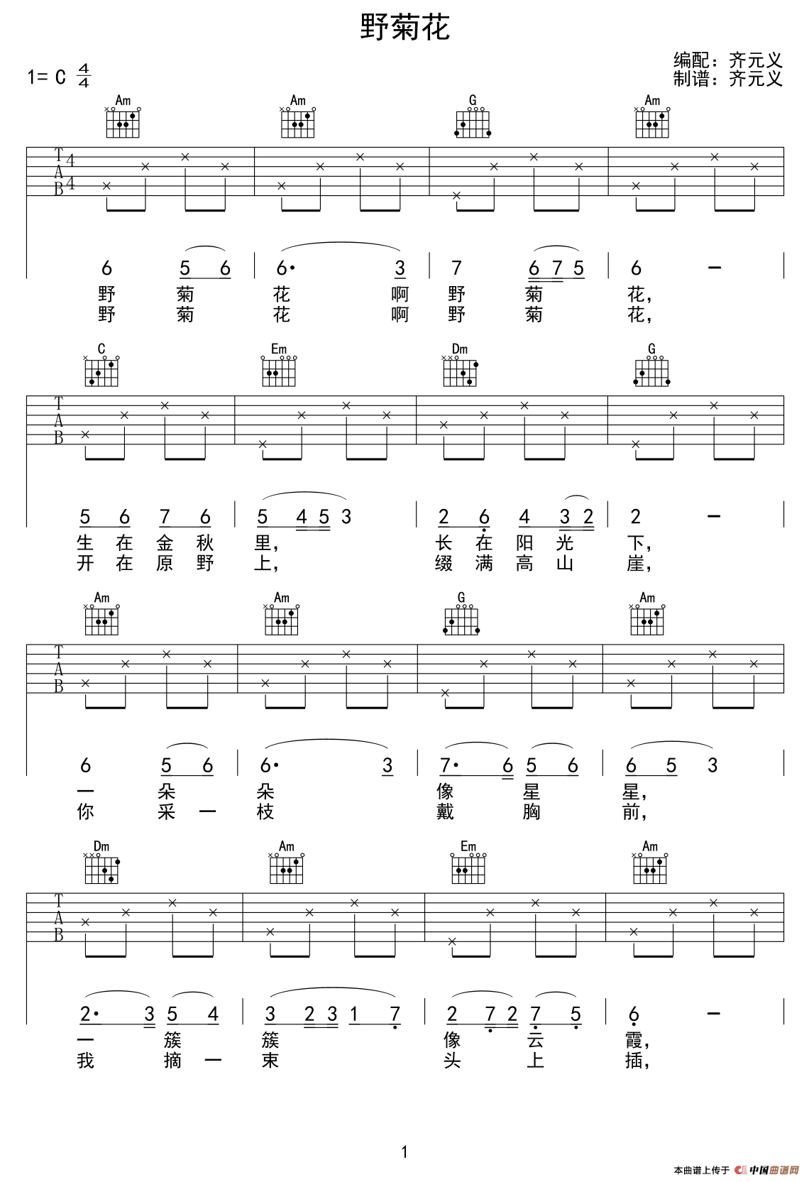 野菊花（少儿吉他）吉他谱