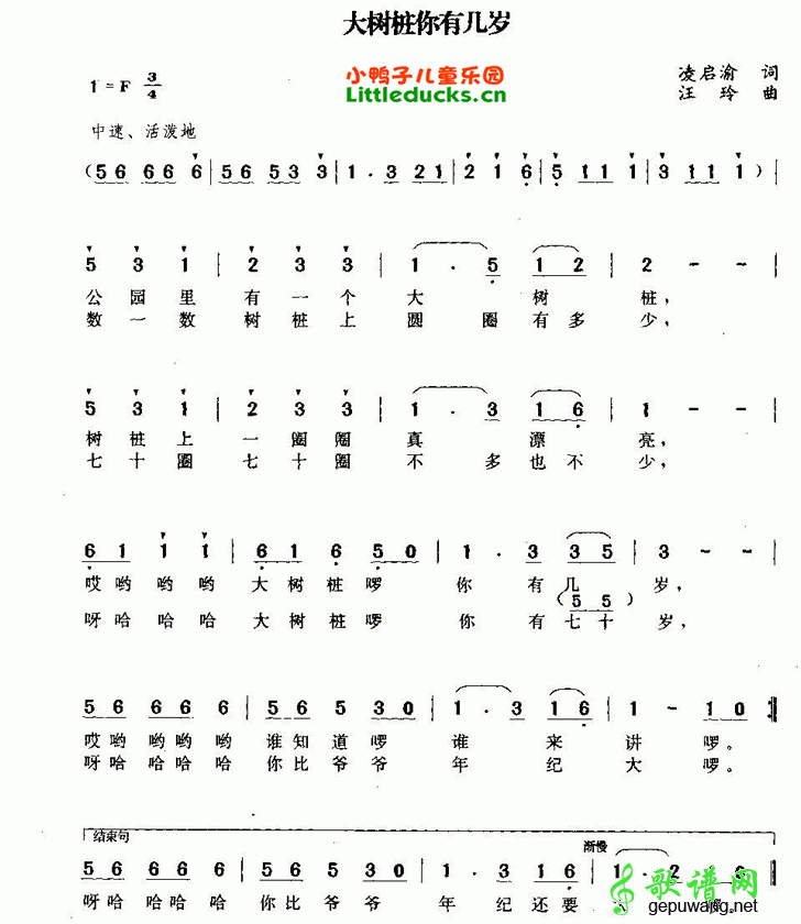 大树桩你有几岁简谱