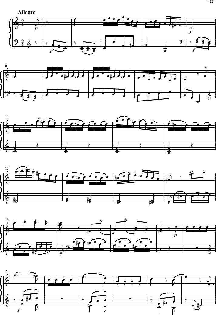 奏鸣曲 Sonatas K279 Mvt.3钢琴谱