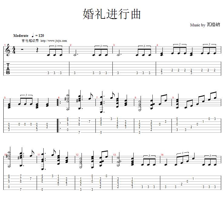 婚礼进行曲（二） 吉他独奏谱（五线谱）吉他谱