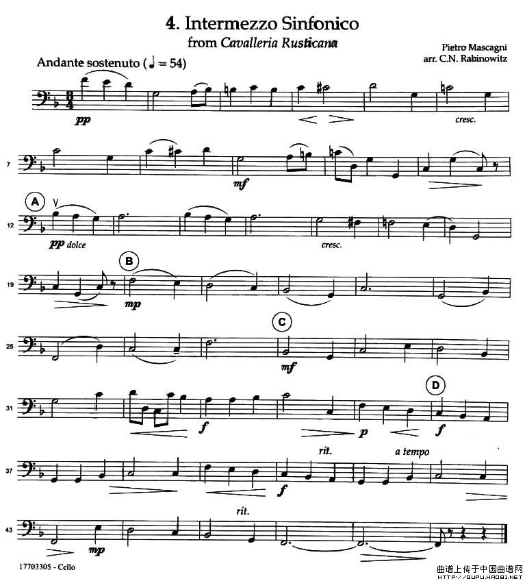 INTERMEZZO SINFONICO（四重奏）小提琴谱