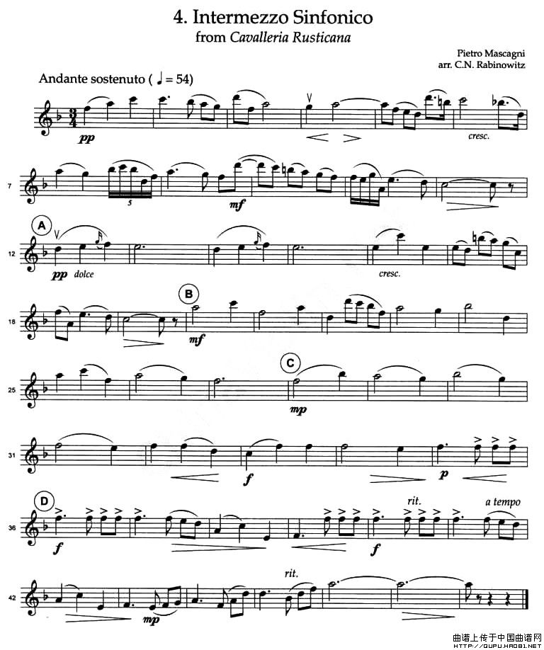 INTERMEZZO SINFONICO（四重奏）小提琴谱