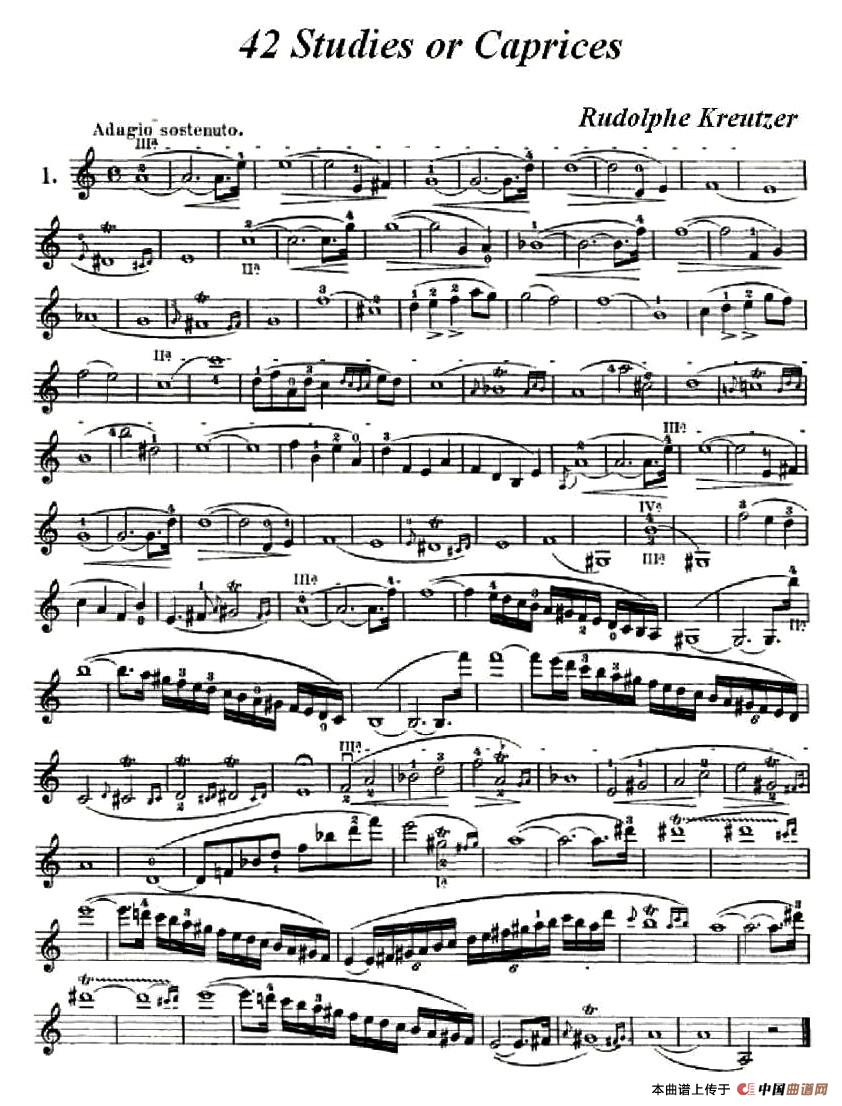 42首练习曲或隨想曲之一小提琴谱