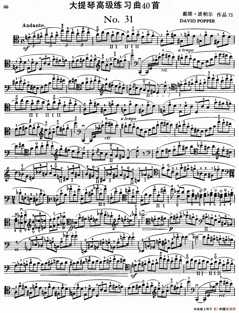 大提琴高级练习曲40首 No.31小提琴谱