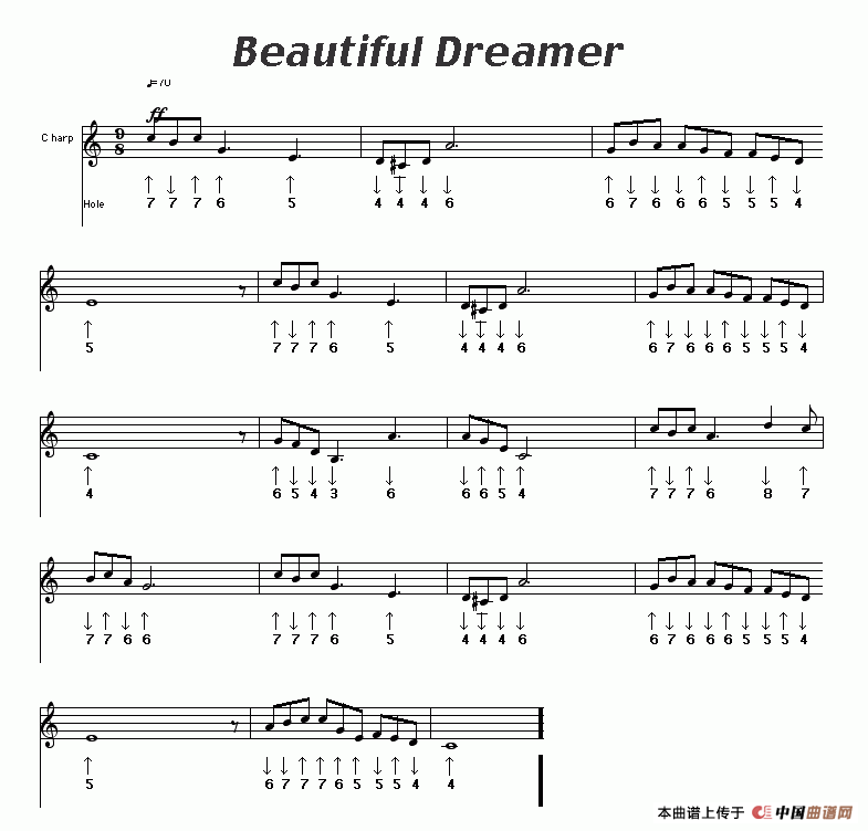Beautiful dreamer（布鲁斯）口琴谱