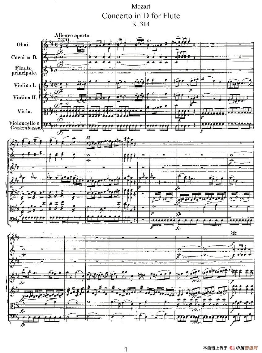 Concerto in D for（D大调长笛协奏曲）长笛谱