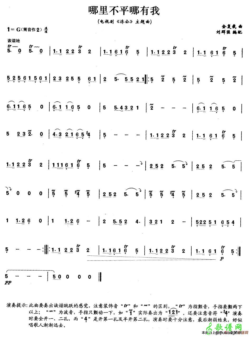 【哪里不平哪有我笛子谱】