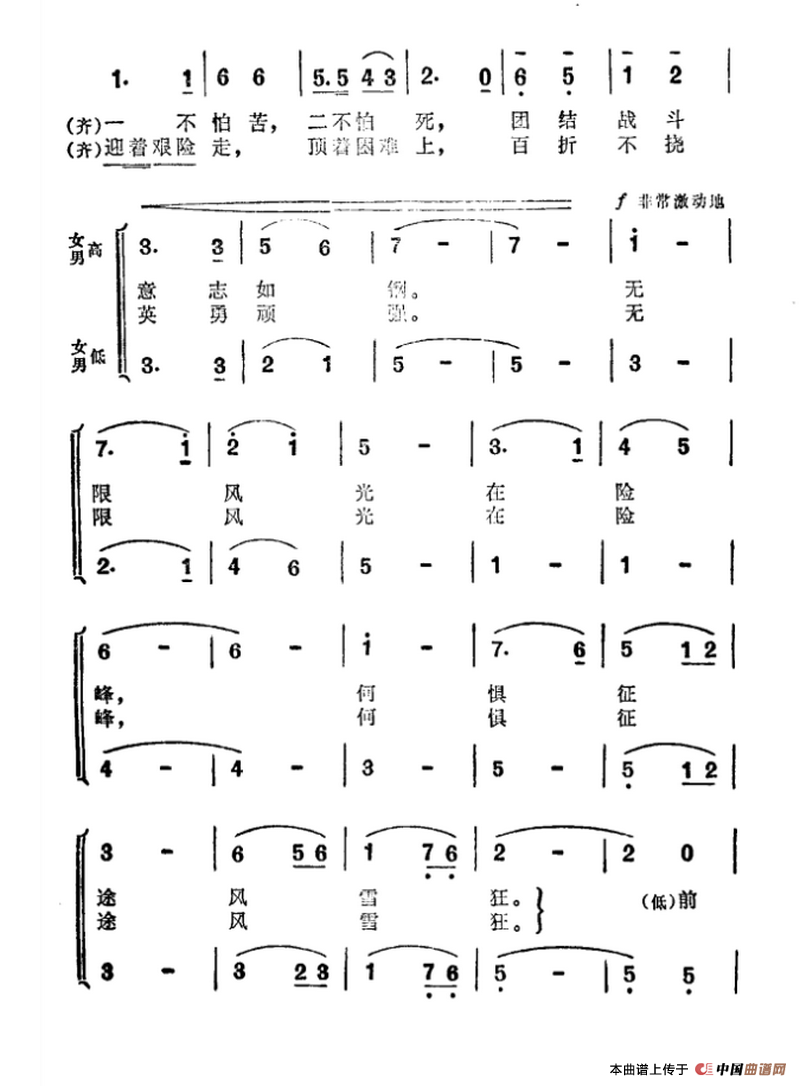 何惧征途风雪狂（纪录片《再次登上珠穆朗玛峰》插曲）合唱谱