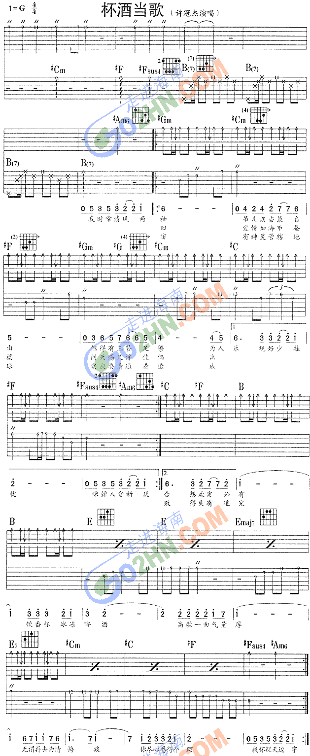 杯酒当歌吉他谱