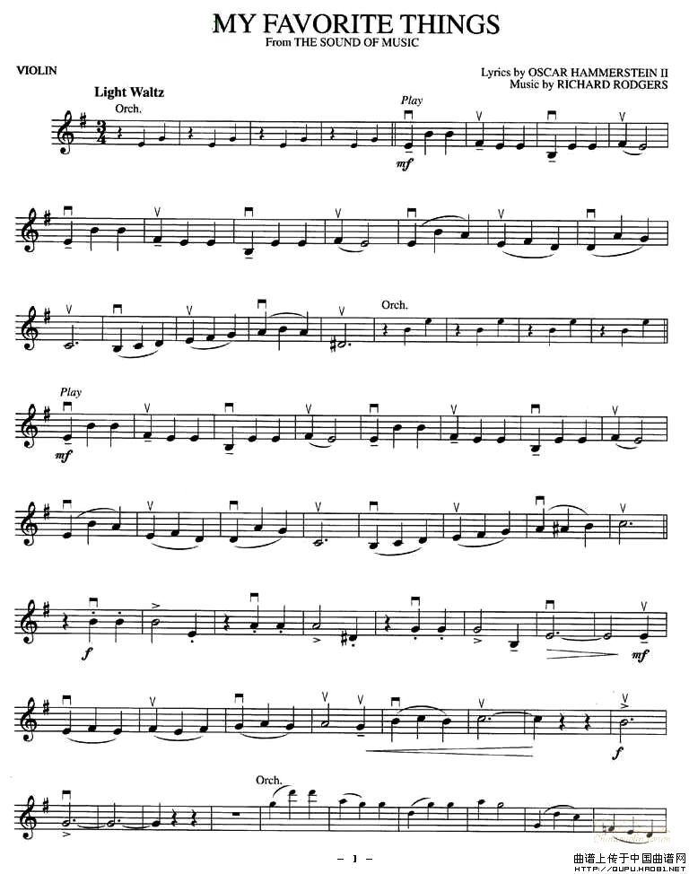 MY FAVORITE THINGS小提琴谱