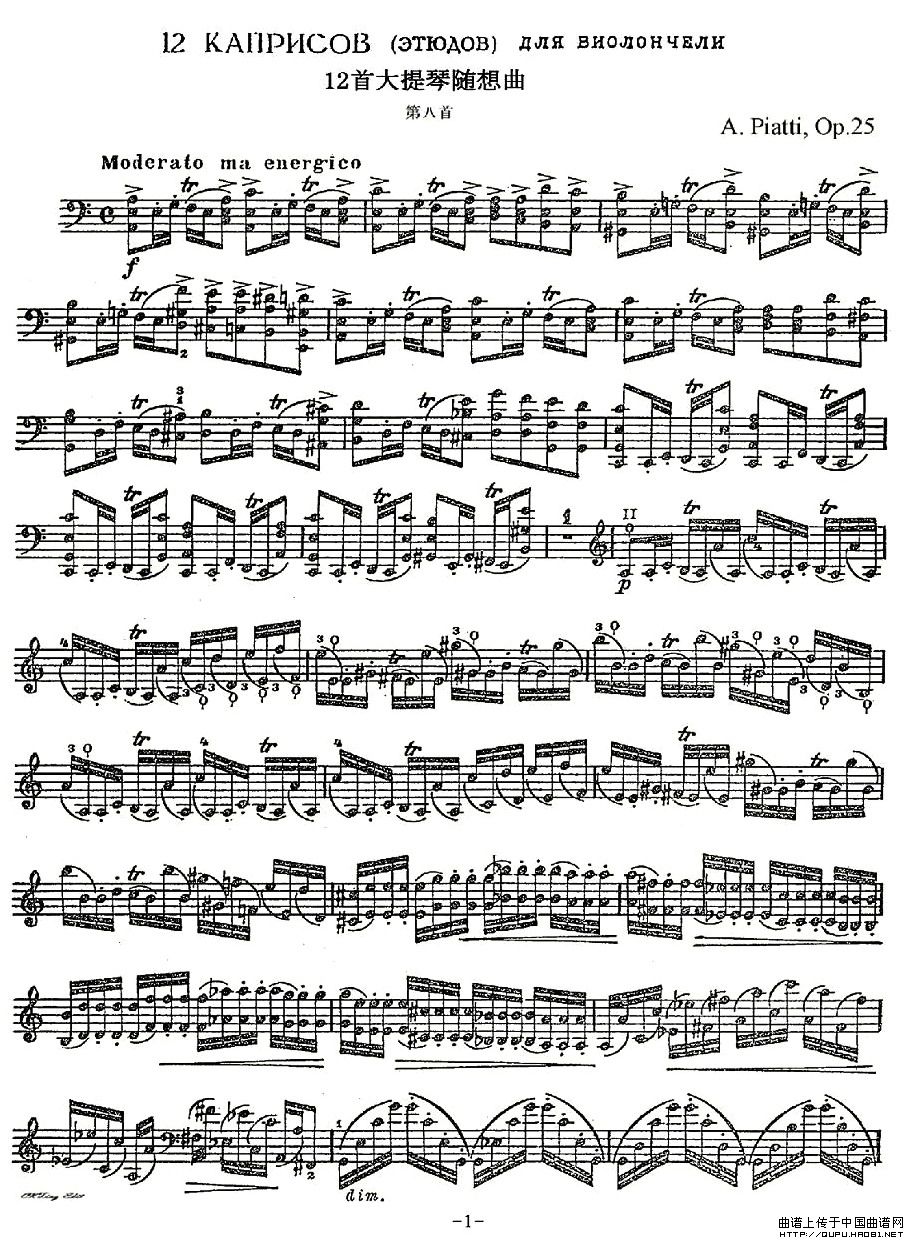 A. Piatti 皮阿蒂12首大提琴随想曲小提琴谱