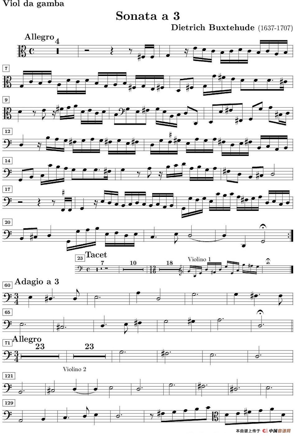 Sonata No.3（第三号小提琴奏鸣曲）（Viola da Gamba分