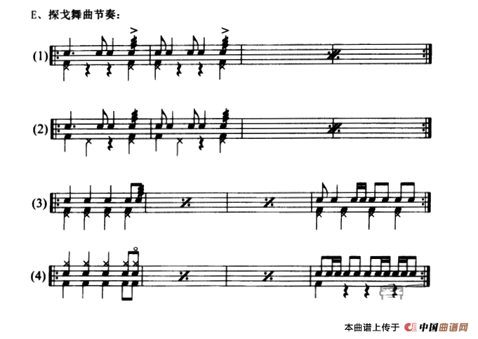 4条架子鼓华探戈舞曲节奏练习曲谱