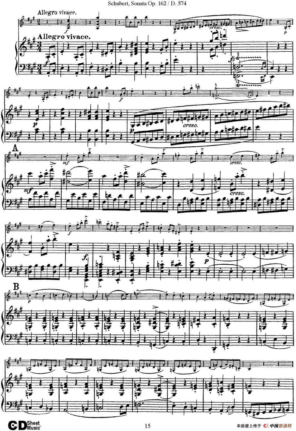 Violin Sonata in A major Op.162 D.574（小提琴+钢琴伴奏）