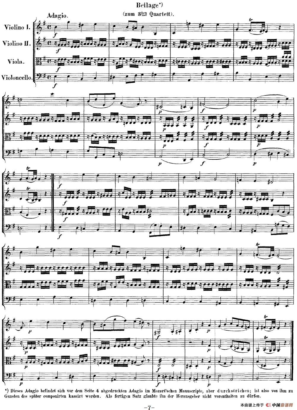 Mozart《Quartet No.3 in G Major,K.156》（总谱）