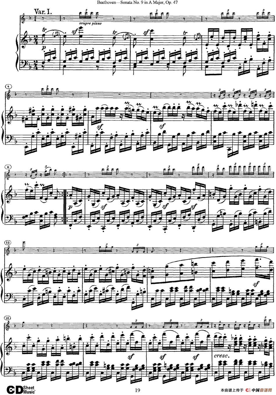 Violin Sonata No.9 in A Major Op.47（小提琴+钢琴伴奏）