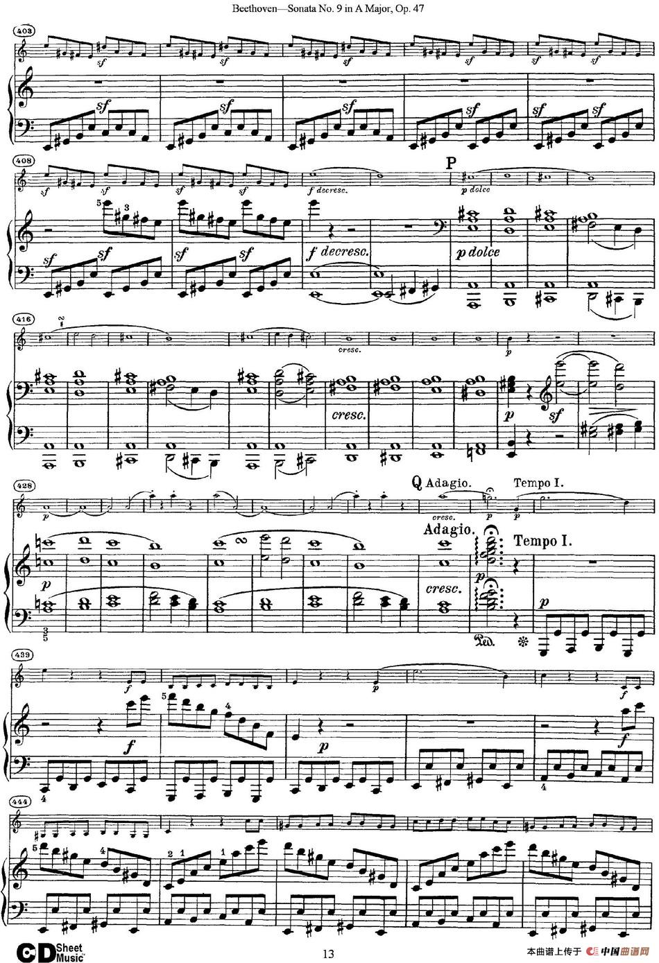 Violin Sonata No.9 in A Major Op.47（小提琴+钢琴伴奏）