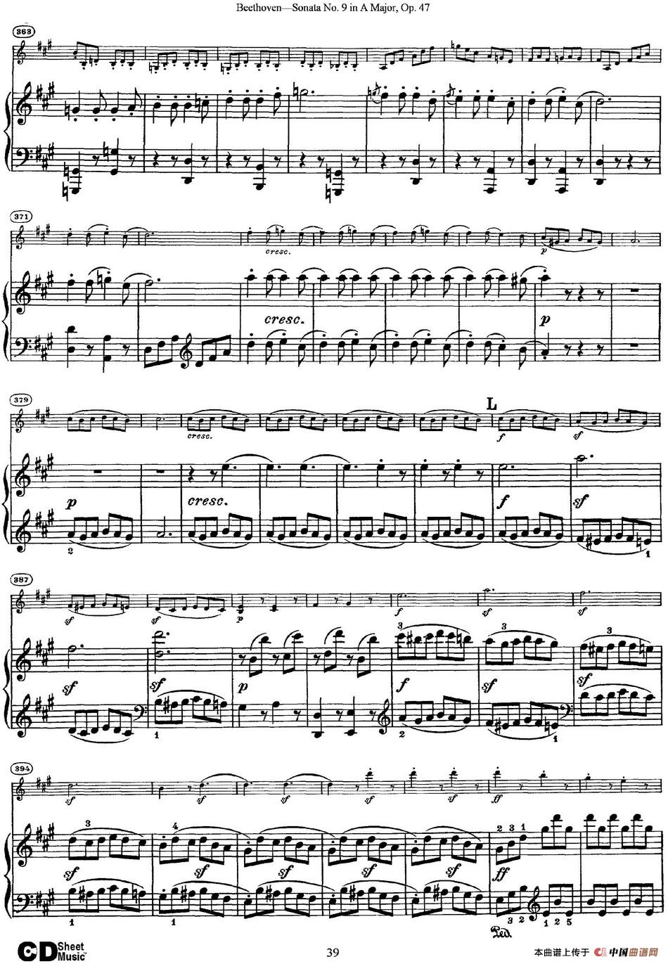 Violin Sonata No.9 in A Major Op.47（小提琴+钢琴伴奏）