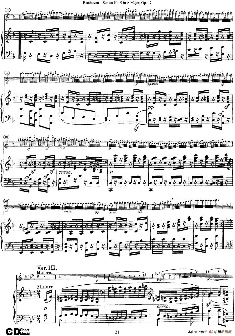 Violin Sonata No.9 in A Major Op.47（小提琴+钢琴伴奏）