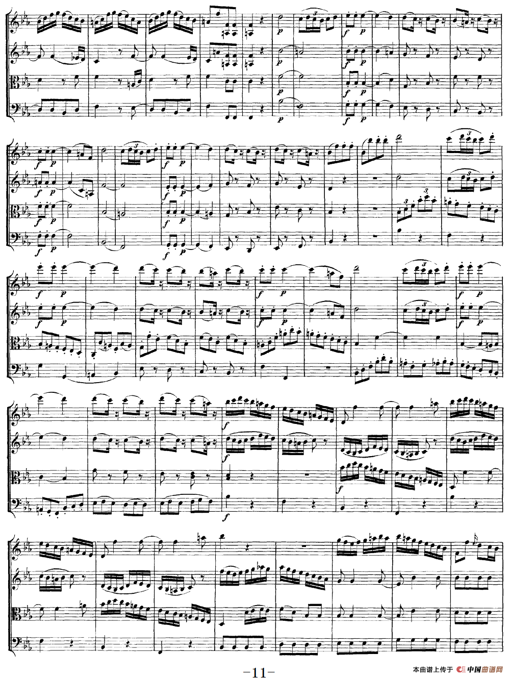 Mozart《Quartet No.16 in Eb Major,K.428》（总谱）