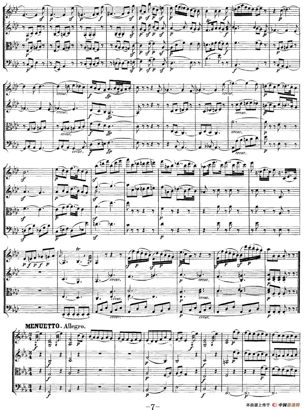 Mozart《Quartet No.16 in Eb Major,K.428》（总谱）