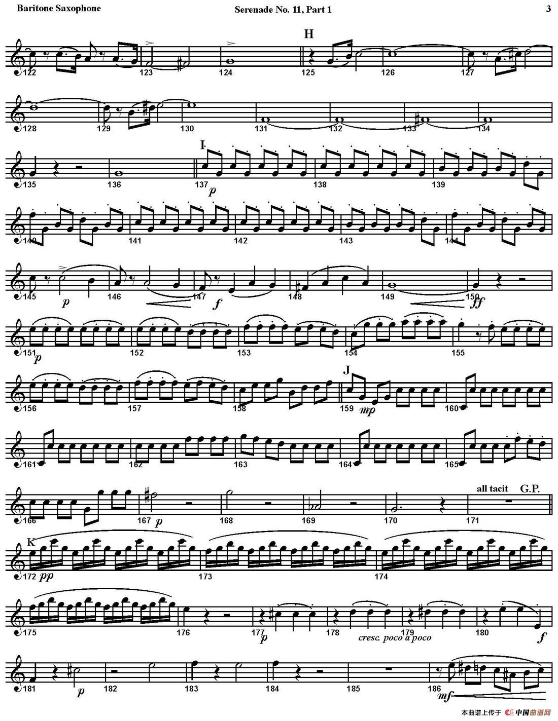 SERENADE No.11 in Eb，K.375 Part 1（四重奏·上低音萨克