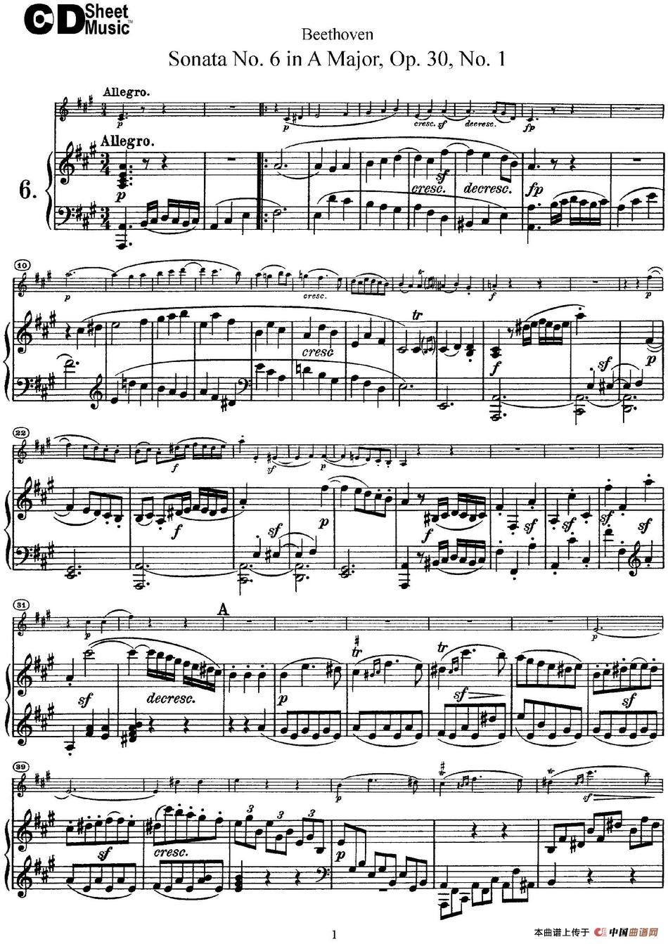 Violin Sonata No.6 in A Major Op.30 No.1（小提琴+钢琴伴奏