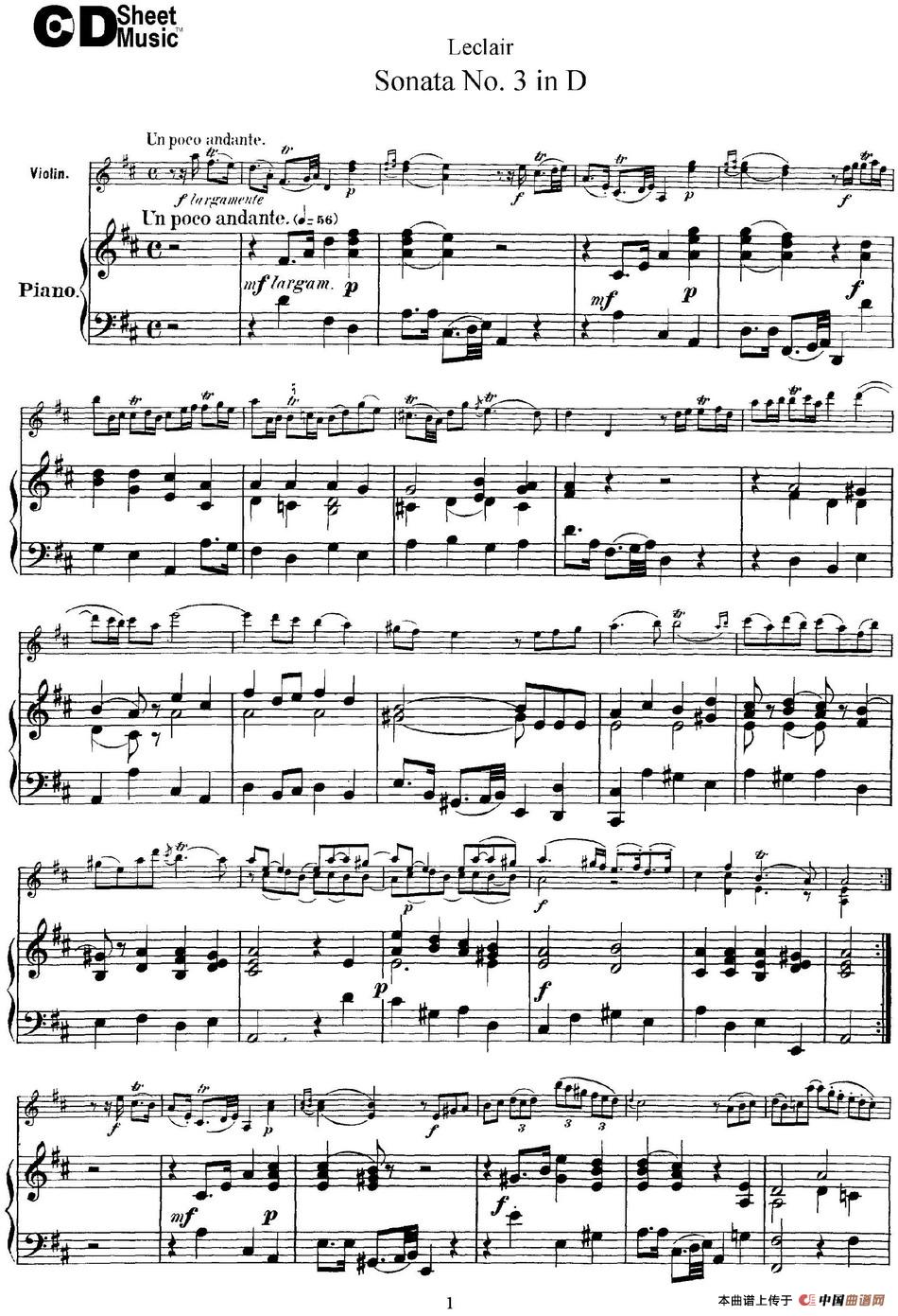 Violin Sonata No.3 In D Major（小提琴+钢琴伴奏）