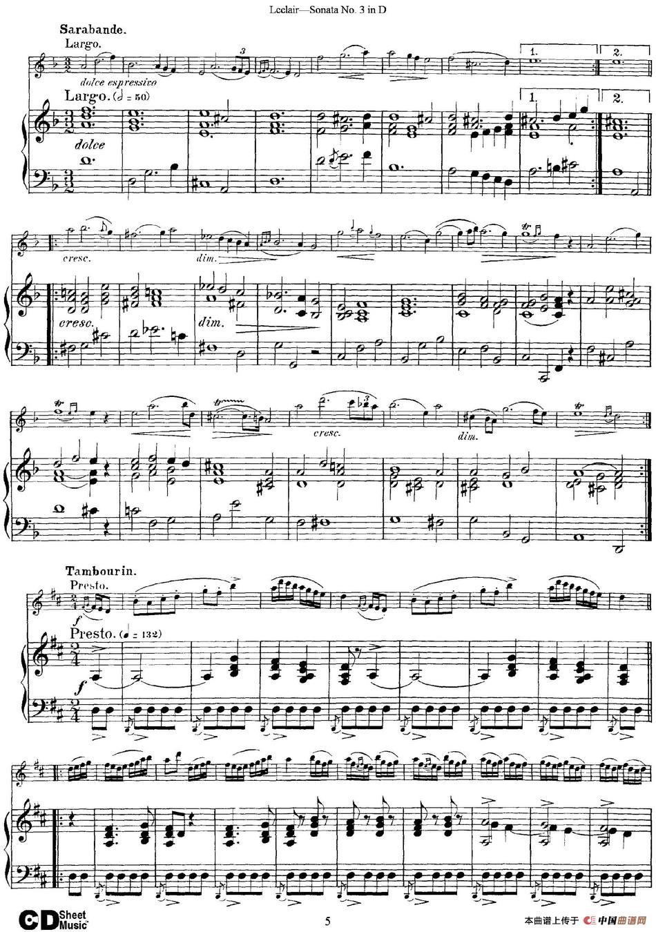 Violin Sonata No.3 In D Major（小提琴+钢琴伴奏）