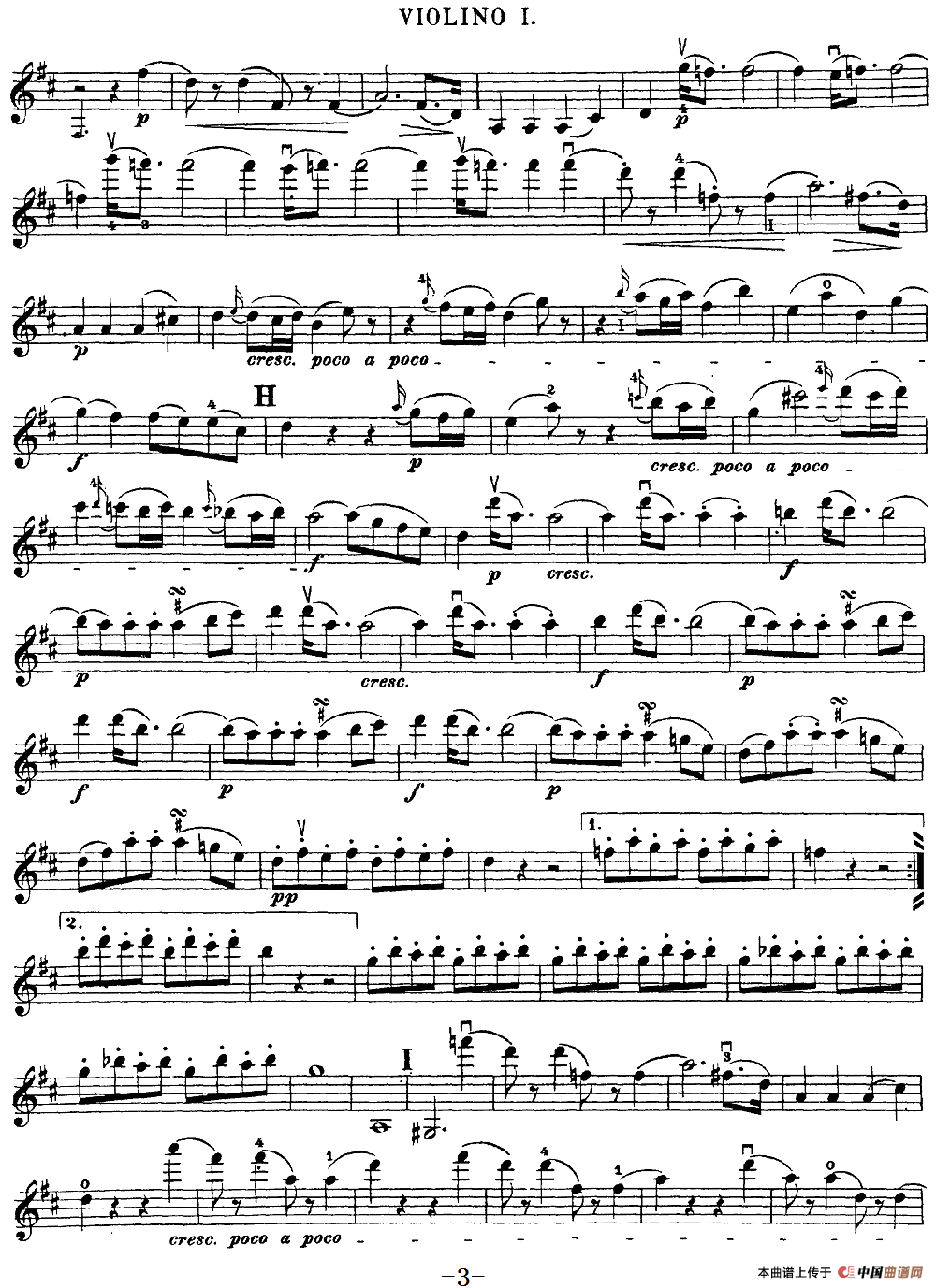 Mozart《Quartet No.20 in D Major,K.499》（Violin 1分谱）