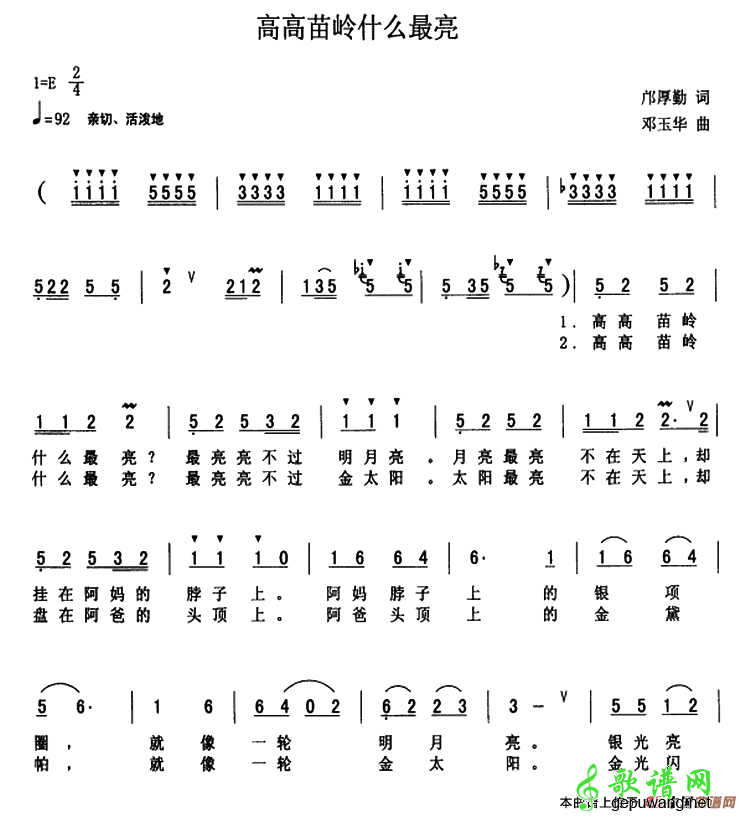 儿歌 高高苗岭什么最亮 简谱赏析