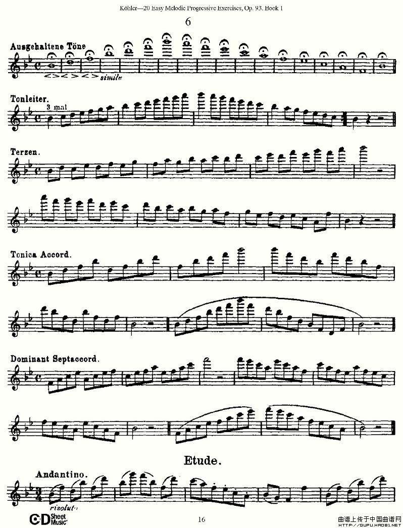 柯勒练习曲作品93号（一）长笛谱