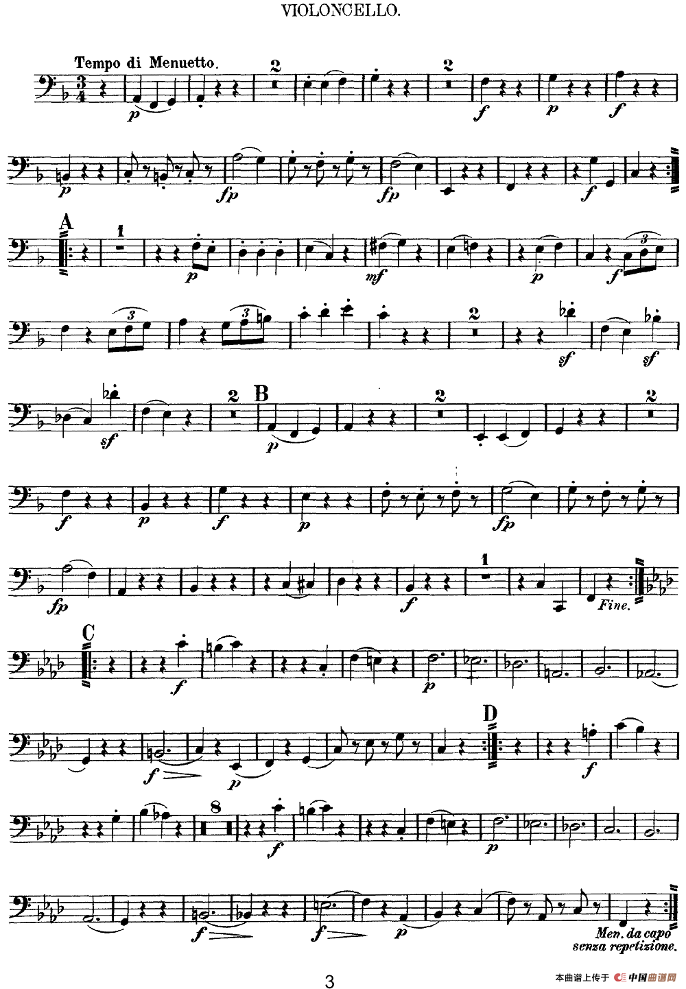 Mozart《Quartet No.5 in F Major,K.158》（Cello分谱）