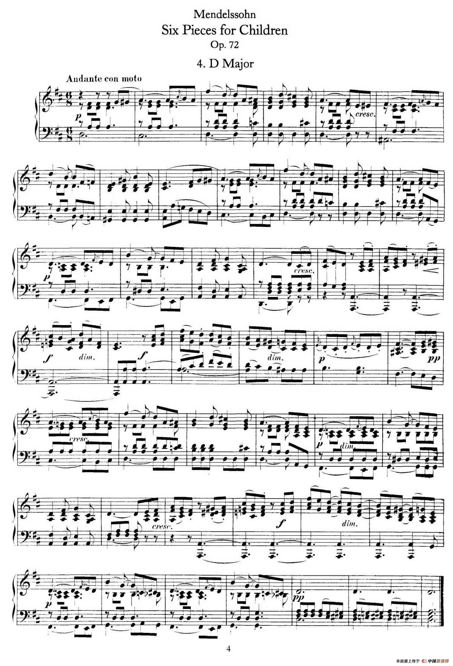 6 Pieces for Children Op.72（6首儿童钢琴曲4.D大调）