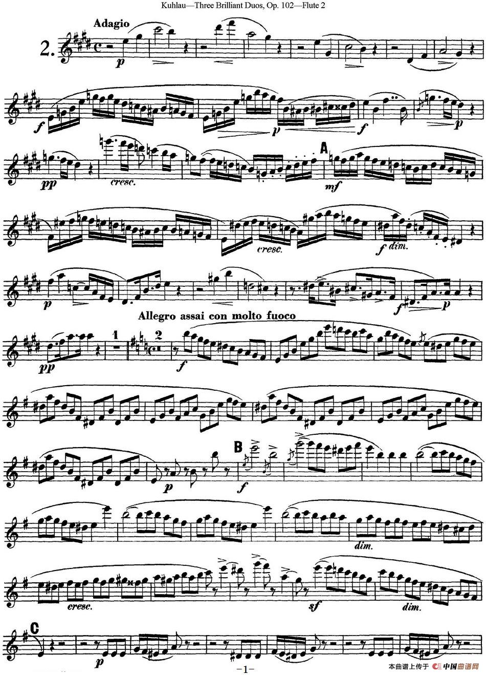 库劳长笛二重奏练习三段OP.102——Flute 2（NO.2）