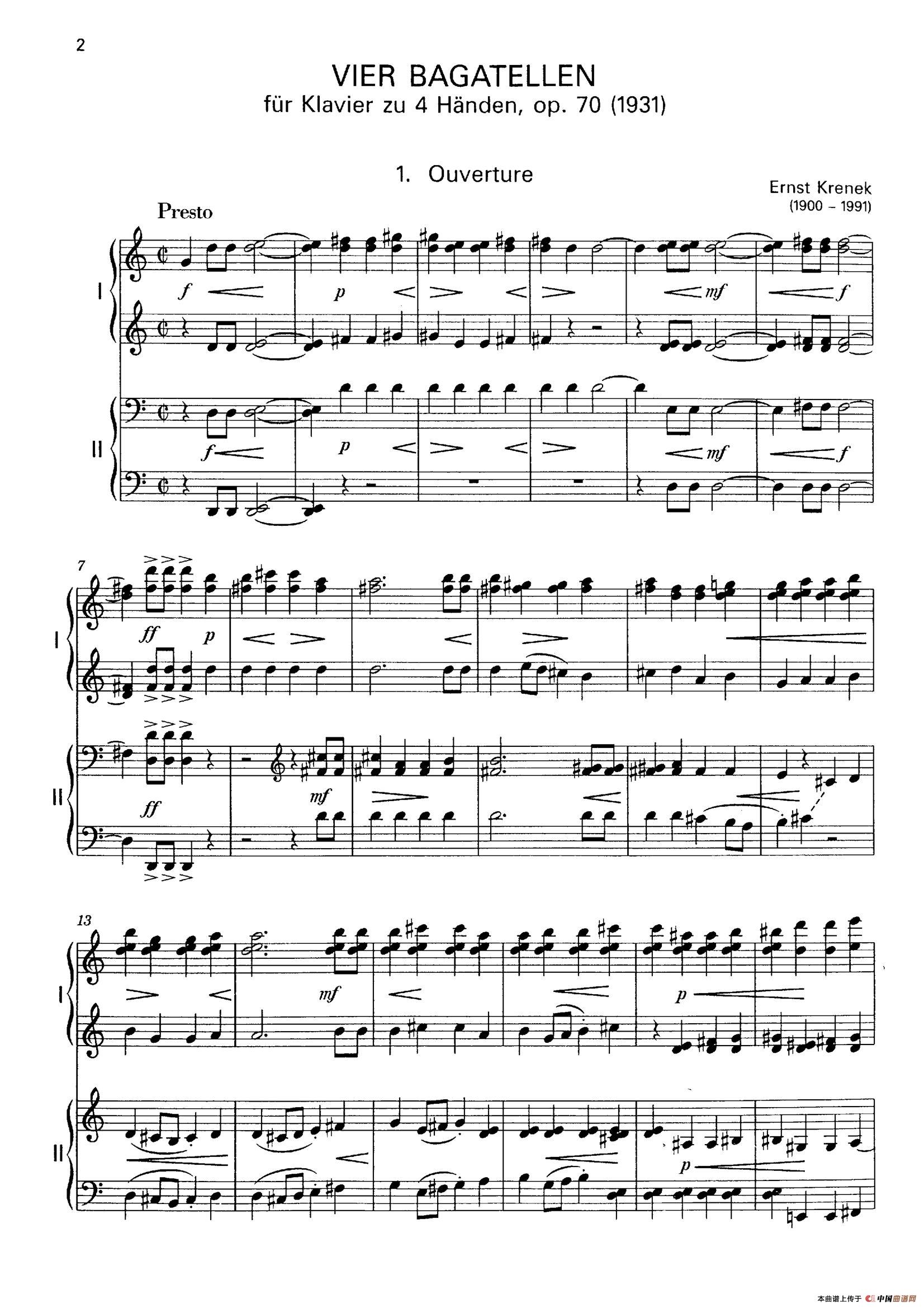 Vier Bagatellen Op.70（4首小品·Ⅰ·四手联弹）