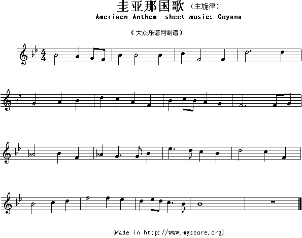 各国国歌主旋律：圭亚那（Ameriacn Anthem sheet mus