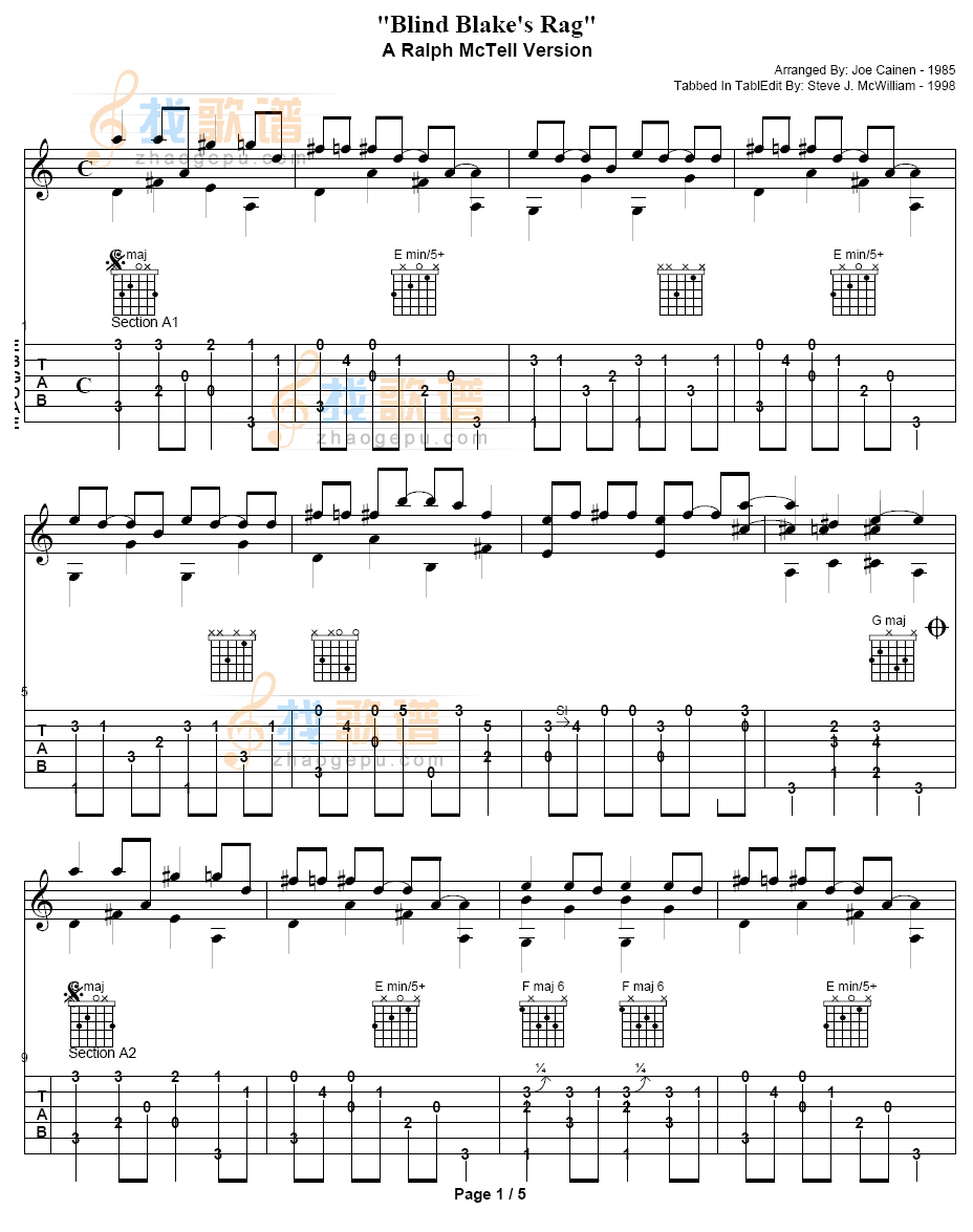 Blind Blakes Rag吉他谱( 六线谱)吉他谱