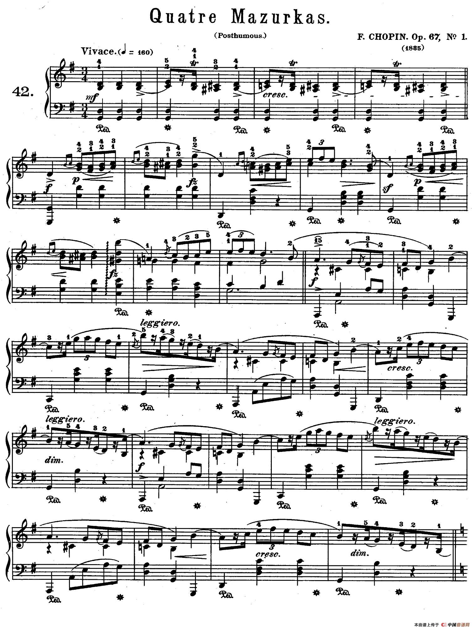 Quatre Mazurkas Op.67 Op.1（4首玛祖卡舞曲·1）