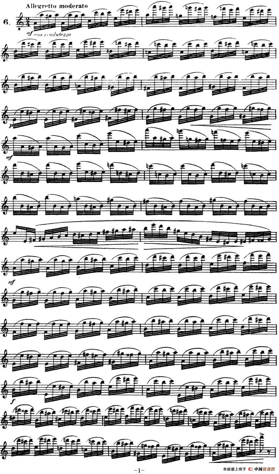 柯勒30首高级长笛练习曲作品75号（NO.6）