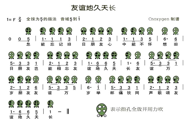 友谊地久天长（六孔陶笛谱）