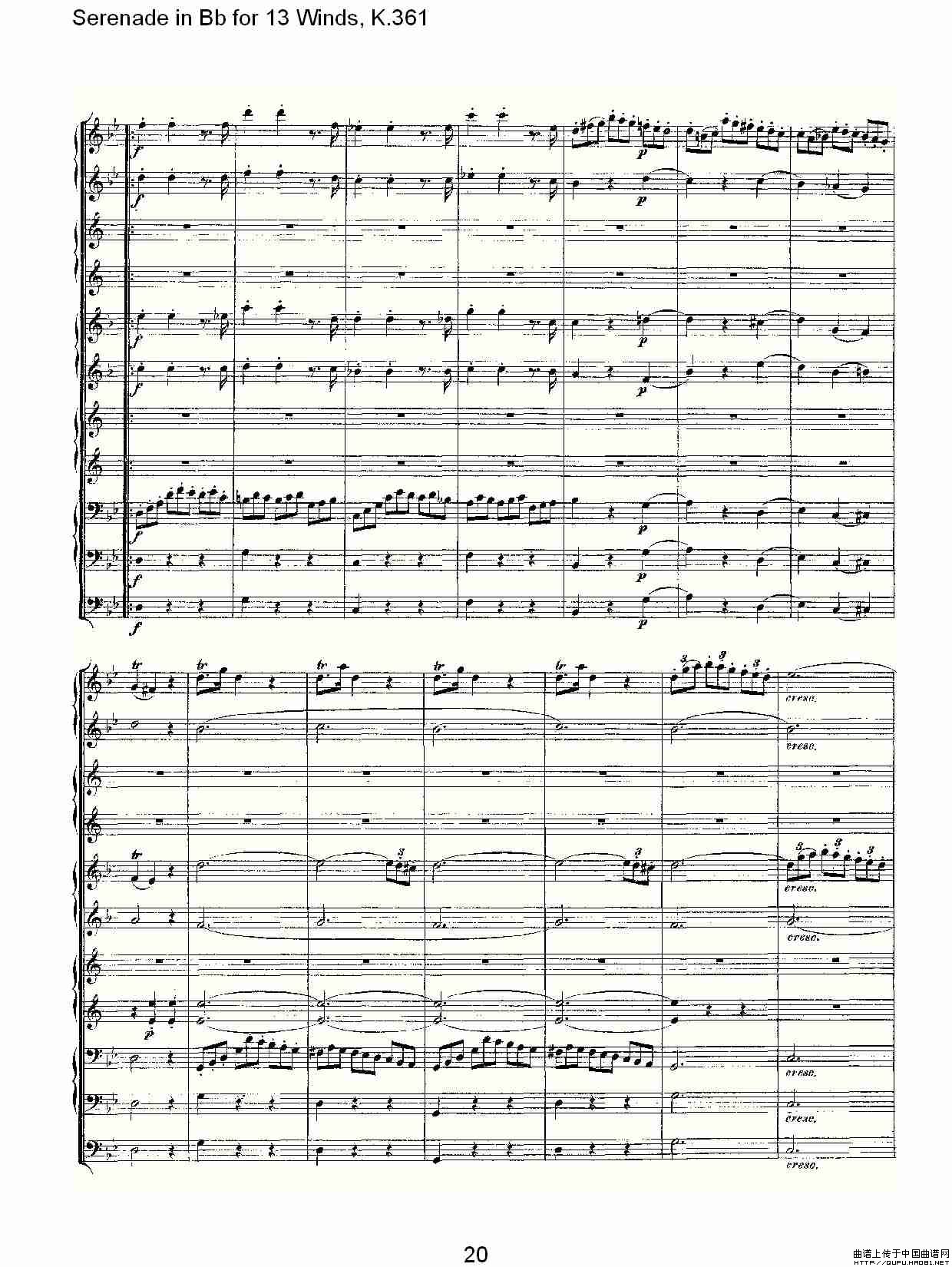 Serenade in Bb for 13 Winds, K.361（Bb调13管乐小夜曲,
