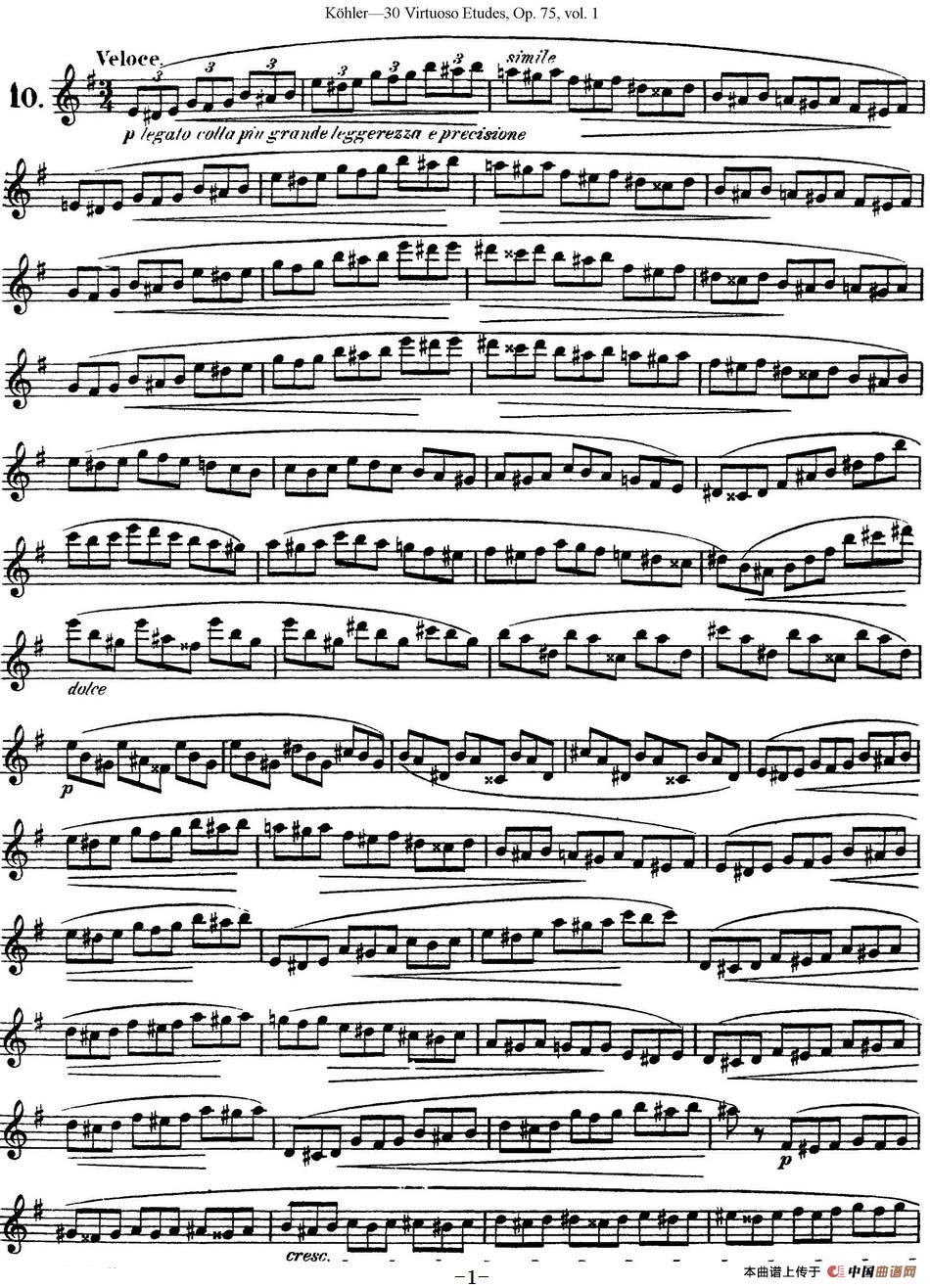 柯勒30首高级长笛练习曲作品75号（NO.10）