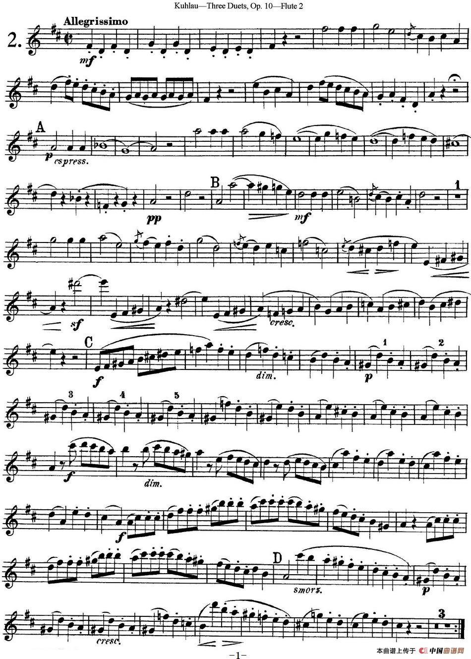 库劳长笛二重奏练习曲Op.10——Flute 2（No.2）